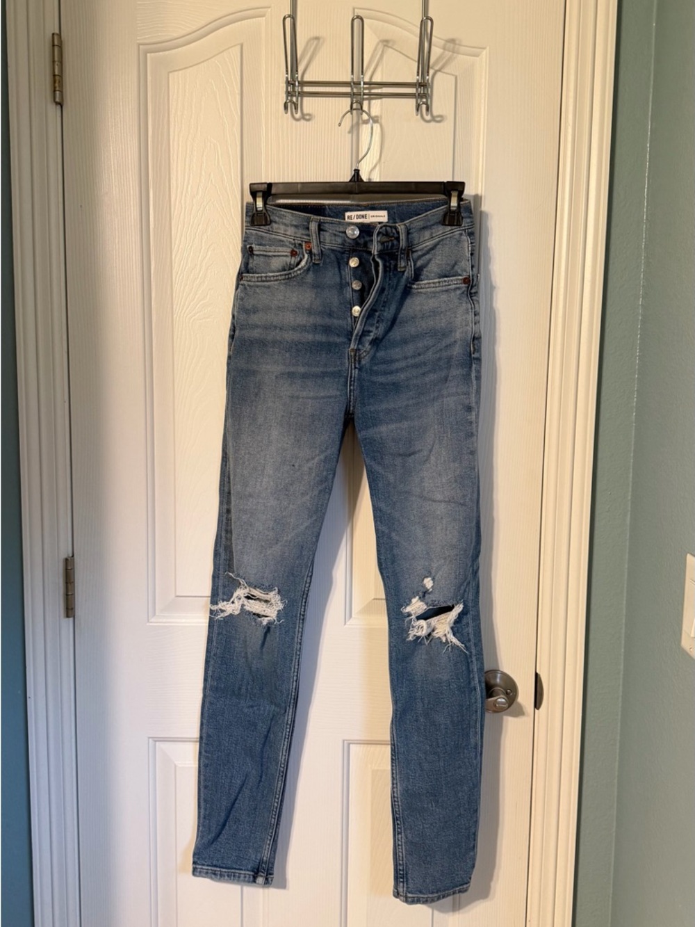 Re/Done REVOLVE Distressed High-Rise Skinny Jeans - Blue